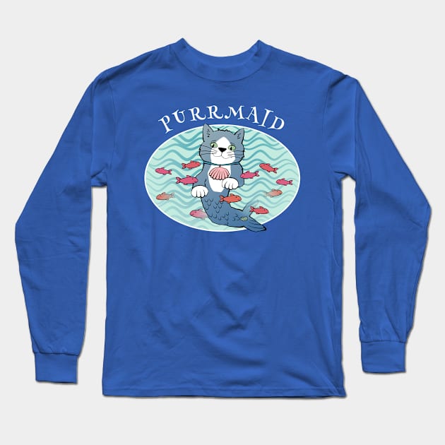 Purrmaid Mermaid Cat Long Sleeve T-Shirt by Sue Cervenka